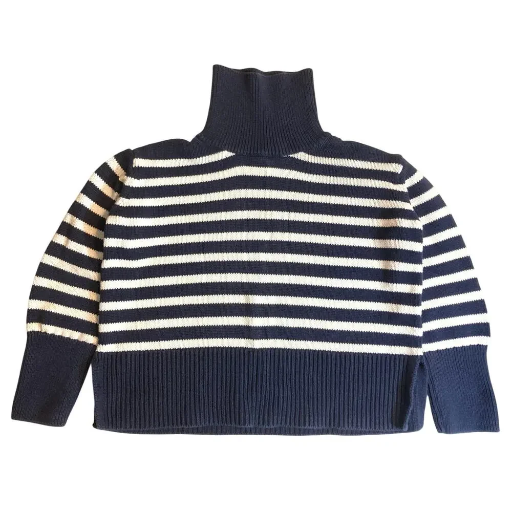 GAP Kid’s 100% Cotton Blue White Striped Knit Turtleneck Pullover Sweater Medium